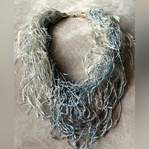 Vintage Fringe Necklace Gray And Blue 24 Inches Barrel/Screw Closure